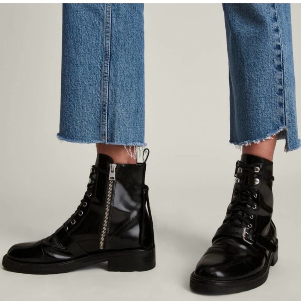 AllSaints Women's Donita Black Leather Combat Boot Size 7 US 37 EU